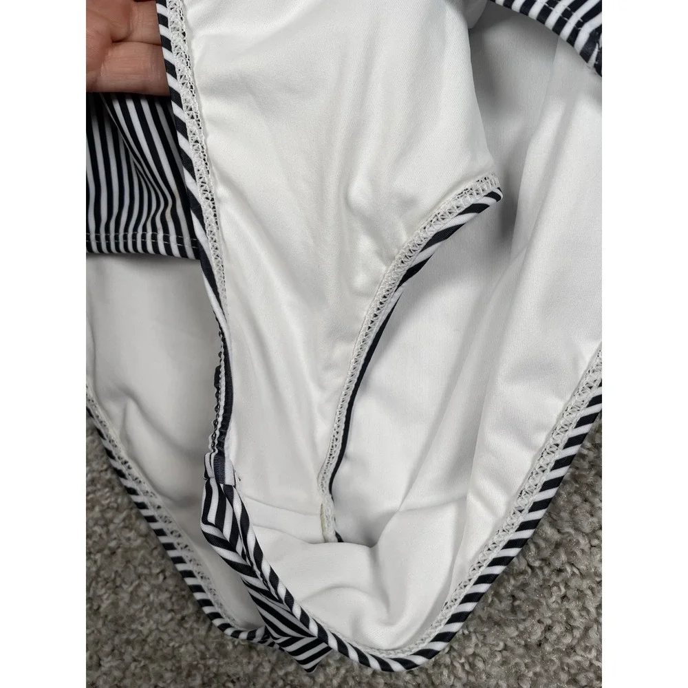 Cupshe Wish You Well One Piece Swimsuit 0X Black White Striped Lace Plunge NWT